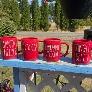 Rae Dunn Christmas mugs.